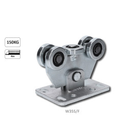 Vozík pre profil C-60x60x4mm samonosného systému posuvnej brány, pozinkovaný, 5x oceľové koliesko s ložiskom 6202RS Vozík pre profil C-60x60x4mm samonosného systému posuvnej brány, pozinkovaný, 5x oceľové koliesko s ložiskom 6202RS